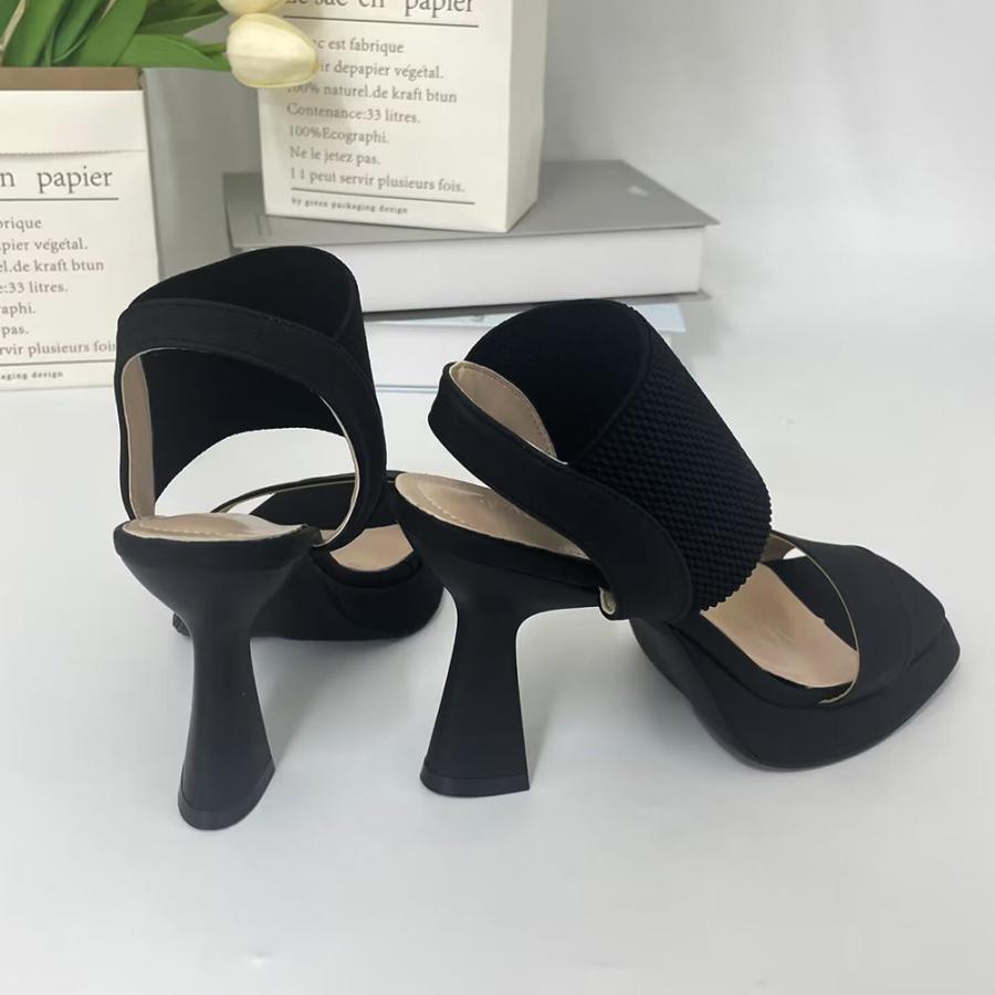 サンダル レディース 春夏 太めヒール スクエアトゥ 太め