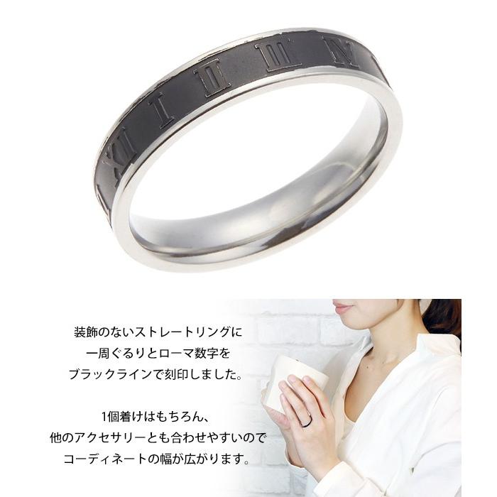 ローマ数字ラインブラックリング サージカルステンレス製 低金属 