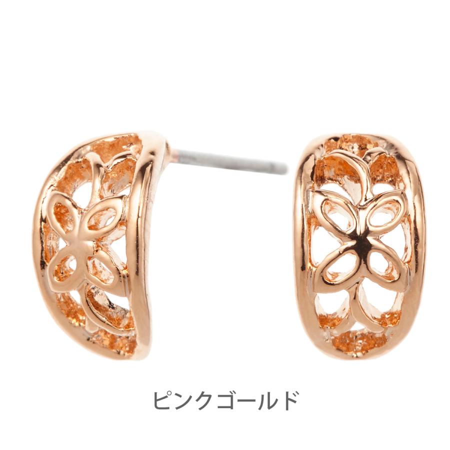 ピアス レディース 透かし フープ 花柄 フラワー サージカルステンレス 