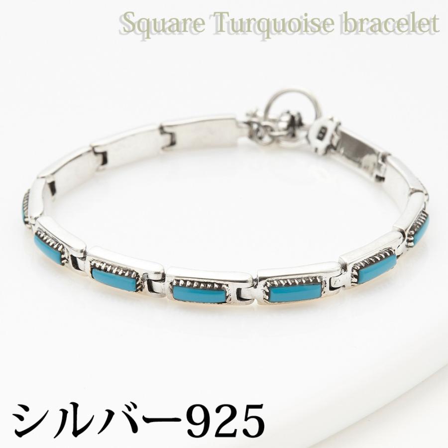 ブレスレット レディース メンズ スクエア ターコイズ シルバー925製