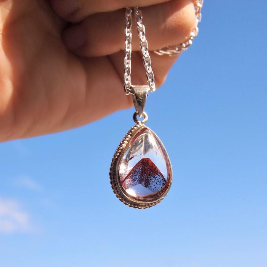 ネックレス シルバー925 ガーデンクォーツ 赤富士 ドロップ型