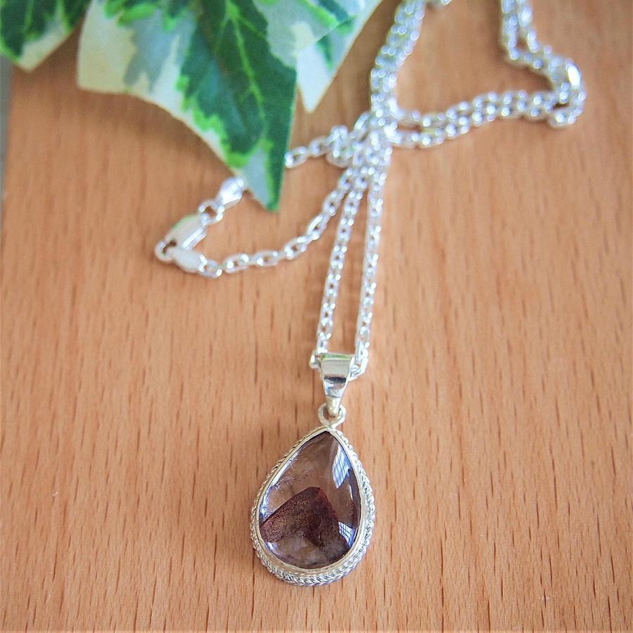ネックレス シルバー925 ガーデンクォーツ 赤富士 ドロップ型