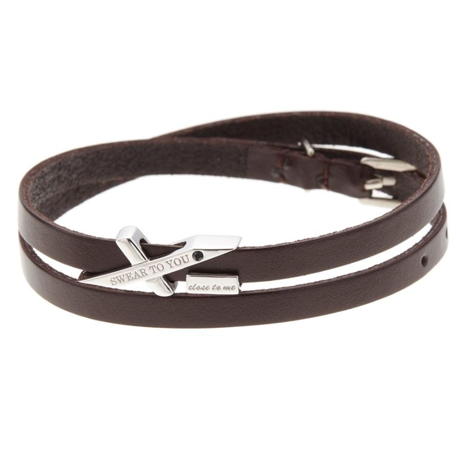 メッセージ入りクロスのブラウンレザーブレスレット ブラック  