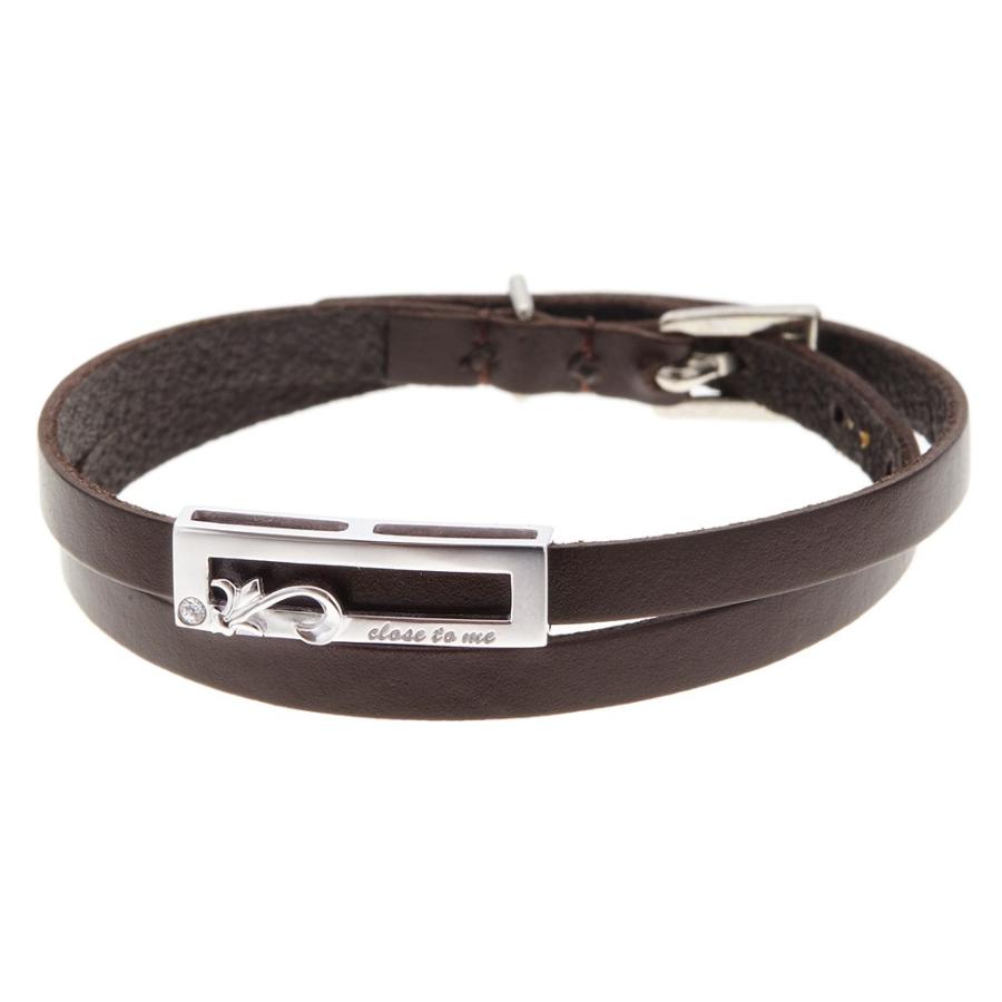 細身ブラウンレザーブレスレット ラインストーン シルバー925製 ベルト