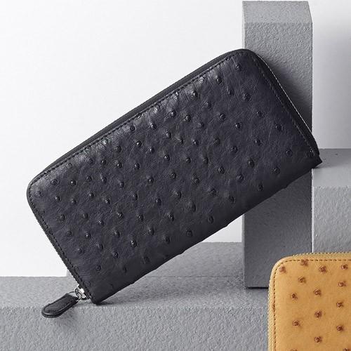 オーストリッチラウンドファスナー長財布 ブラック K11310444