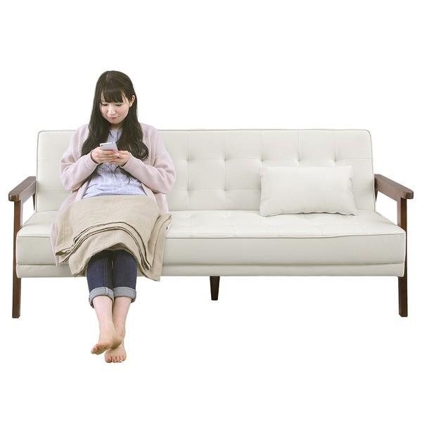 ソファーベッド シングル 幅185cm アイボリー PVCレザー 合皮