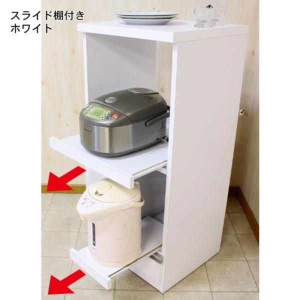 レンジ台 幅48cm ブラック スライドカウンター 1口コンセント 可動棚付き 木目柄 日本製 コンパクト キッチン収納 完成品〔代引不可〕_2