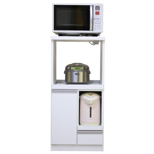 レンジ台 幅48cm ホワイト スライドカウンター 1口コンセント 可動棚付き 日本製 コンパクト キッチン収納 完成品〔代引不可〕