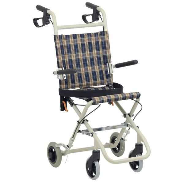 コンパクト介助車/介助式車椅子 〔テイコブアルミ製〕 折り畳み 跳ね上げ式肘掛け シートベルト付き 〔介護用品 福祉用品〕