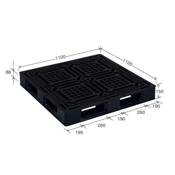 樹脂パレット/軽量パレット 〔JL-D4・1111G〕 ブラック 材質：再生PP 安全設計〔代引不可〕