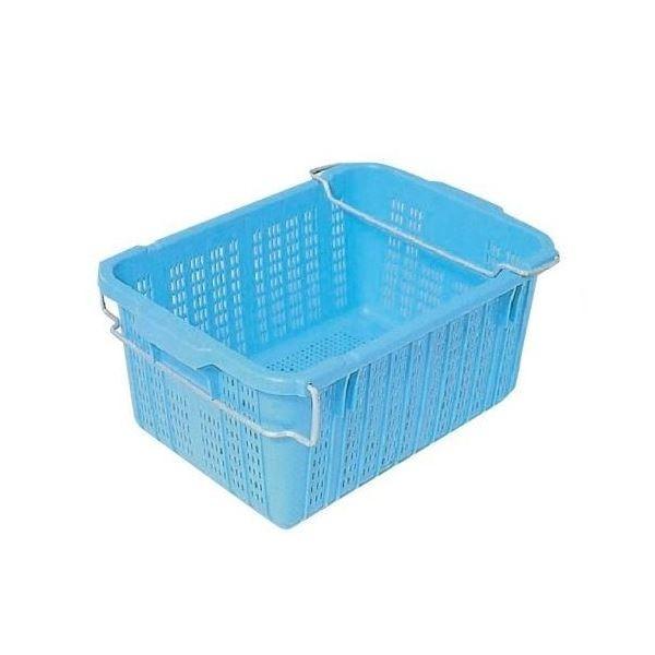 〔10個セット〕プラスケット/網目ボックス 〔No.450 金具付き〕 ブルー スタッキング金具使用時：段積み可