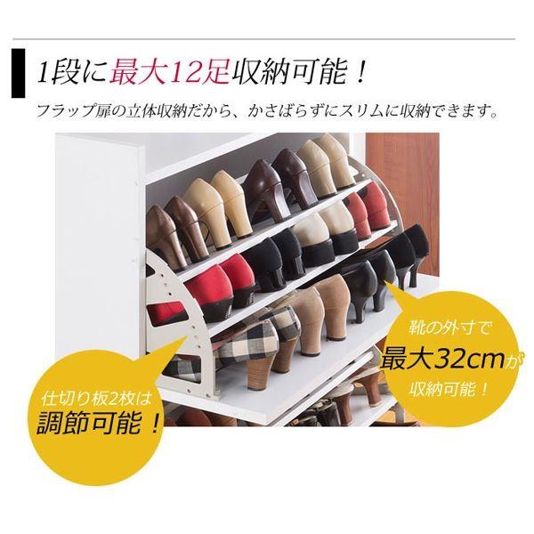 省スペース シューズラック/下駄箱 〔2段 ホワイト〕 幅75cm スリム フラップ扉 通気孔付き〔代引不可〕の画像
