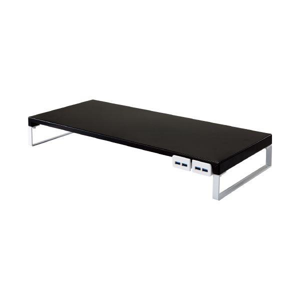 LIHITLAB 机上台 590mm USB3.0ハブ付 黒 A-7334-24