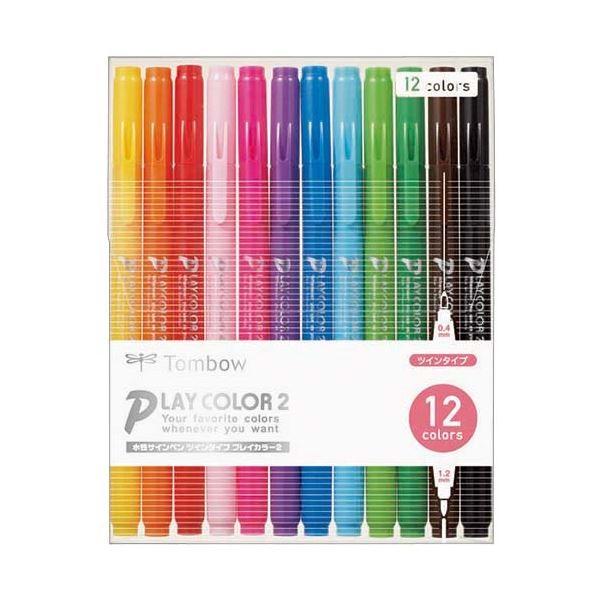 『5年保証』 (まとめ) トンボ鉛筆 水性カラーサインペンプレイカラー2 12色（各色1本） GCB-011 1パック 〔×10セット〕
