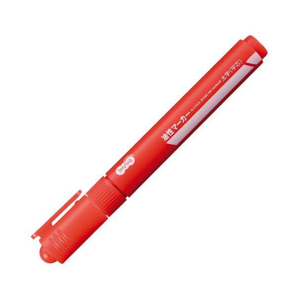 (まとめ) TANOSEE キャップ式油性マーカー シングル 太字 赤 1セット（10本） 〔×30セット〕