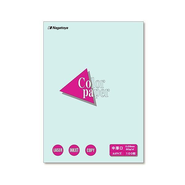 (まとめ) 長門屋商店 Color Paper A4 中厚口 水 ナ-3210 1冊（100枚） 〔×30セット〕