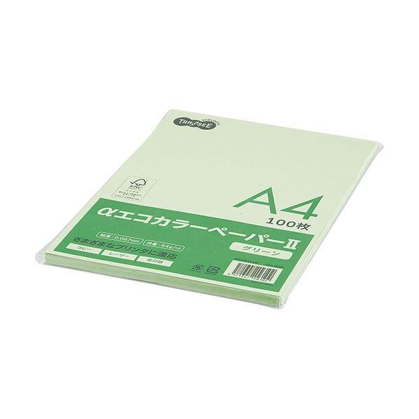 (まとめ) TANOSEE αエコカラーペーパーII A4 グリーン 少枚数パック 1冊（100枚） 〔×30セット〕