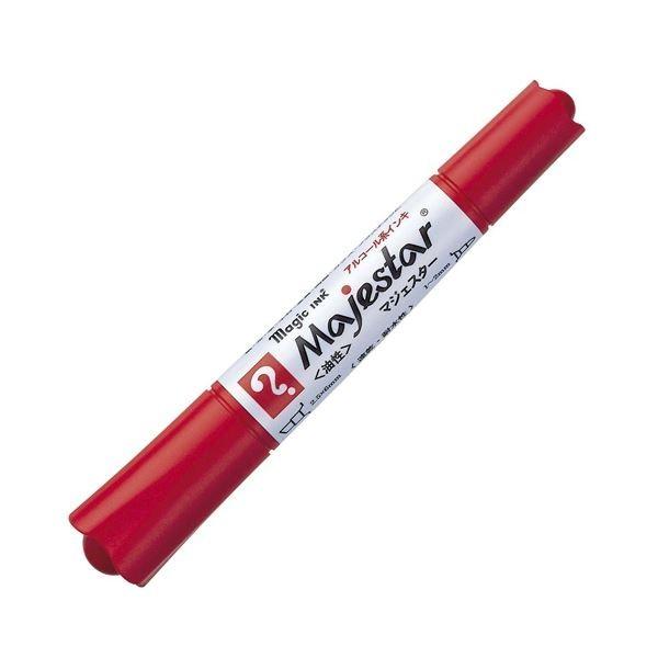 (まとめ) 寺西化学 油性マーカー マジックインキマジェスター 太字+細字 赤 MMJ50-T2 1本 〔×50セット〕