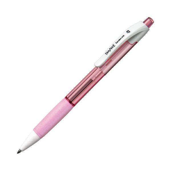 (まとめ) TANOSEE ノック式油性ボールペン（なめらかインク） 0.7mm 黒 （軸色 クリアピンク） 1本 〔×100セット〕