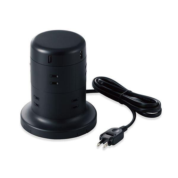 〔5個セット〕 エレコム 延長コード タワー電源タップ 8個口 2m ほこりシャッター付 ブラック TT-U01-0820BKX5