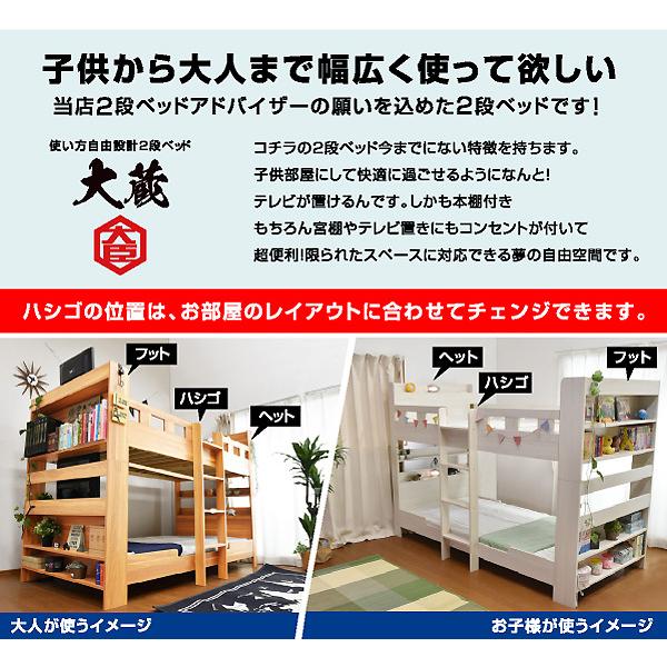 2段ベッド 二段ベッド 耐荷重700kg Tvが置ける宮付きコンセント付き 本棚付き 寮 下宿 社員 社宅 大人用 耐震 子供部屋 木製 安全 大蔵大臣 本体のみ Art 家具のトライ Yahoo 店 通販 Yahoo ショッピング