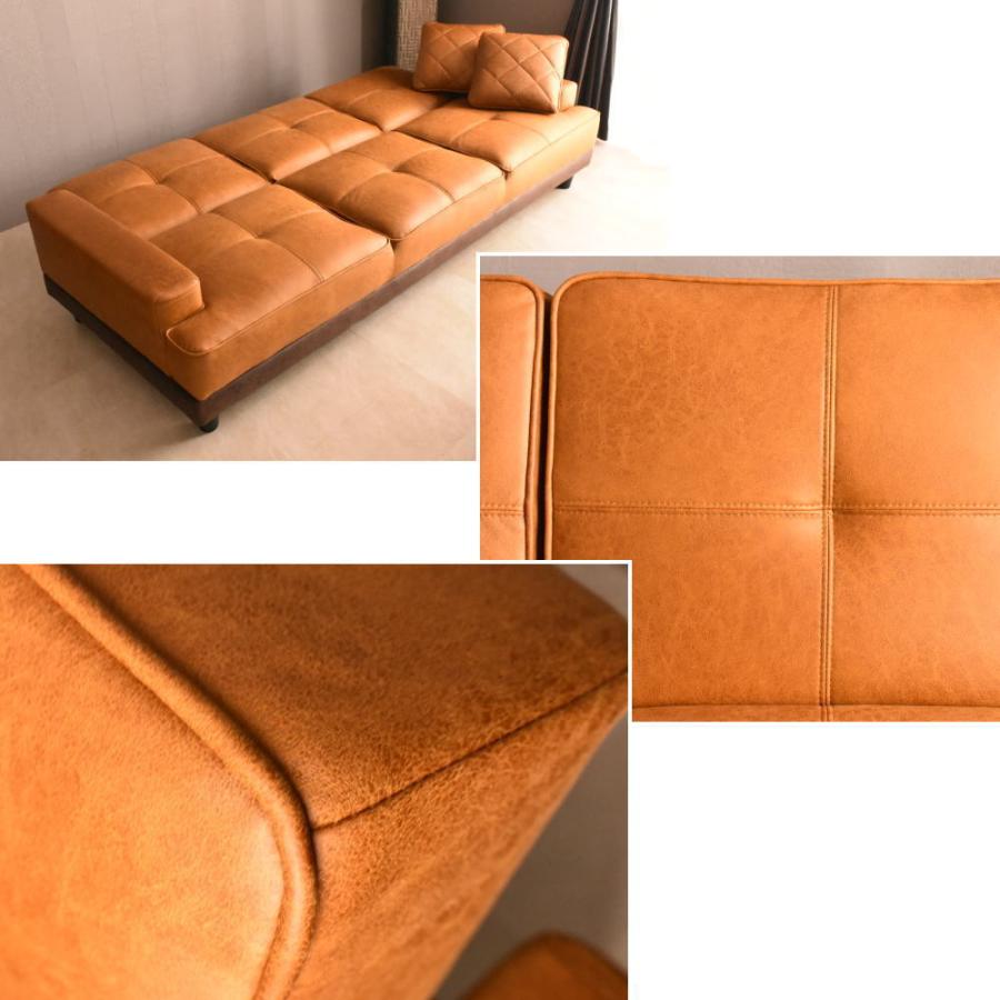 新素材ファブリック張りソファーベッド オットマン付き 3人掛け