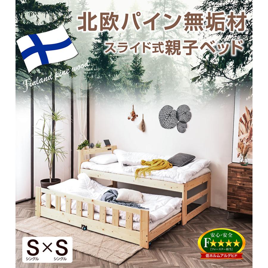 圧縮三つ折りポケットコイルマット2枚付 親子ベッド 天然木 ツインズ-ART コンセント付き 収納式 二段ベッド 2段ベッド 木製ベッド 子供用ベッド_2