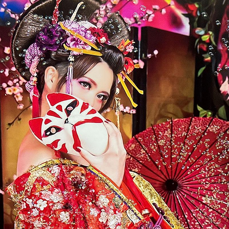 超レア1点物屋内外店舗用ディスプレイパネル女の子だんご屋竹鳥京イラスト大型 水晶パネル アートパネル 60×80cm ポップアート 花魁 金フレーム