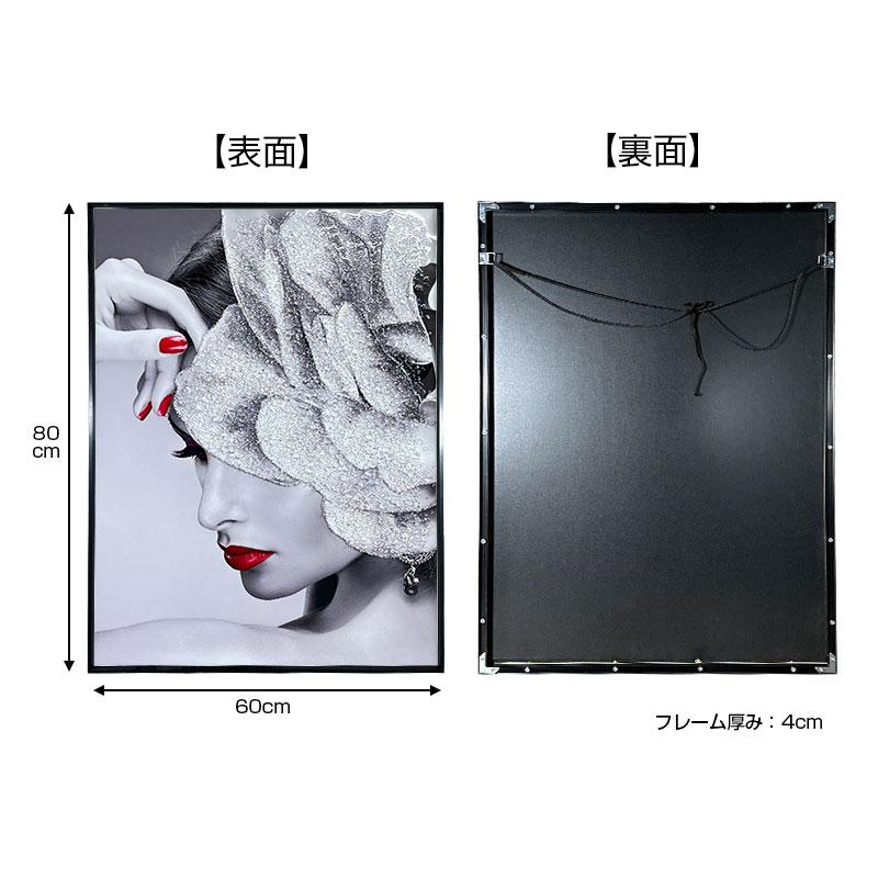 水晶パネル アートパネル 水晶絵 60×80cm 黒フレーム付き 女性 人物