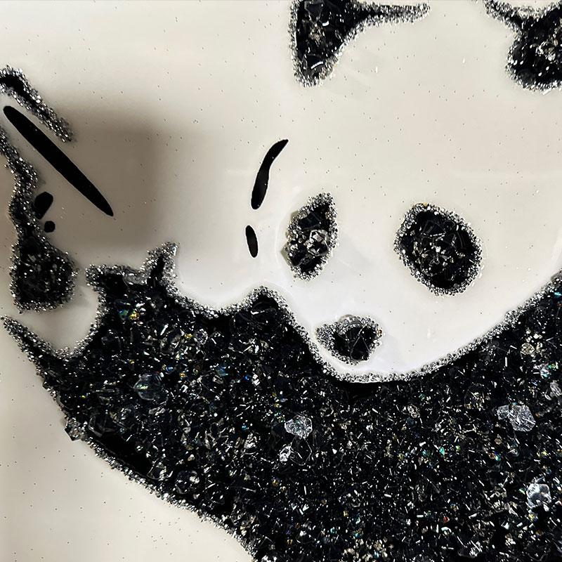 祈りの版画 黒いフレーム 水晶パネル アートパネル 60×80cm バンクシー 風船と少女 黒