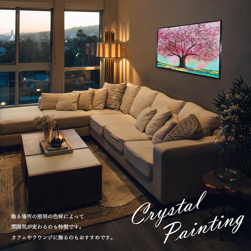 水晶パネル アートパネル 60×80cm 桜 風景 黒フレーム付き クリスタル