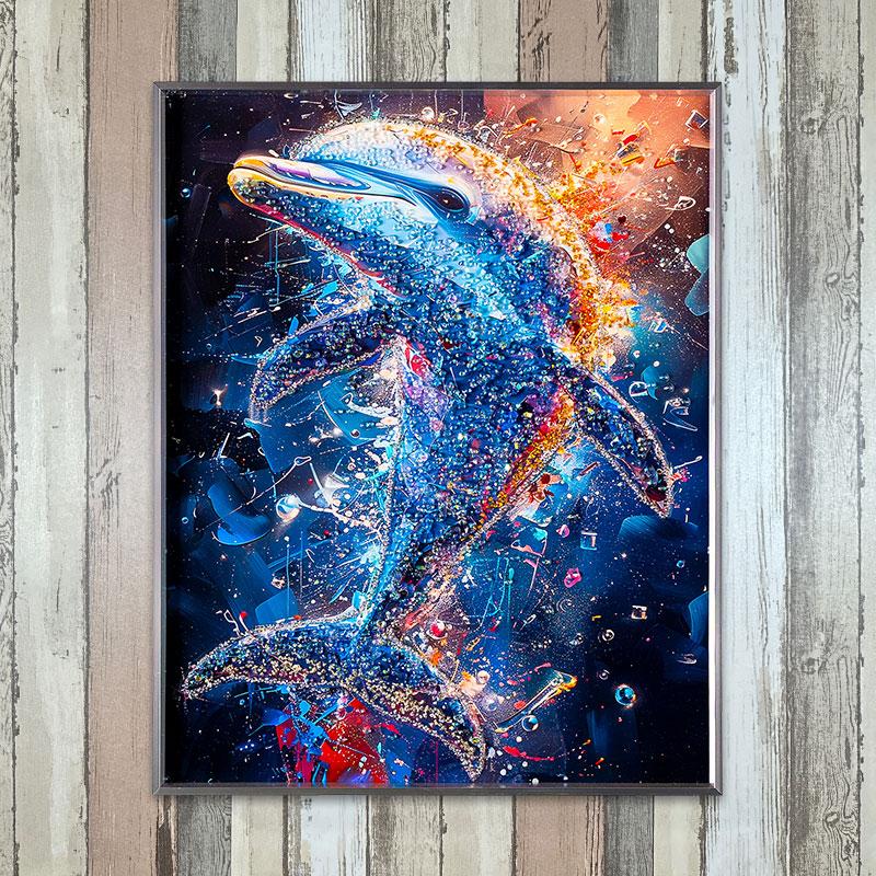 水晶パネル アートパネル 40×50cm 50×40cm イルカ ドルフィン 海 銀