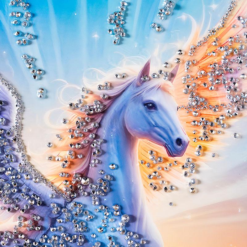 ペガサス 水晶画　クリスタルアート ゴールド 壁掛け アートパネル　開運 水晶パネル アートパネル 40×60cm 60×40cm ペガサス 空 虹 金フレーム