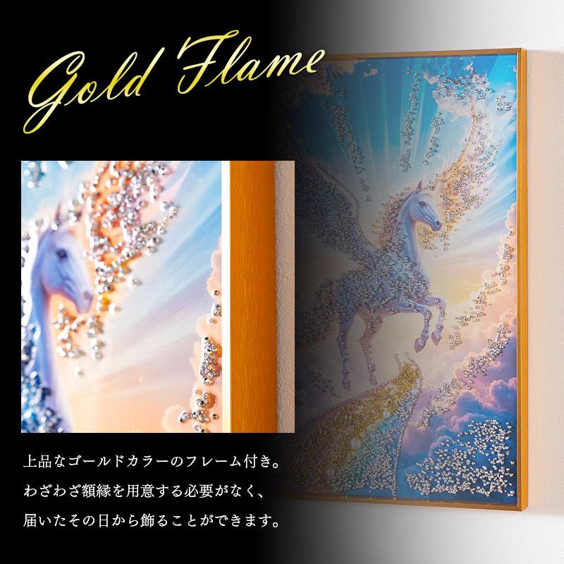 60×80cm アートパネル 水晶パネル 開運 ゴールド額入り新年 馬 クリスタルアート 新作【高級インテリア】水晶画 開運画 クリスタル 金フレーム付き その他