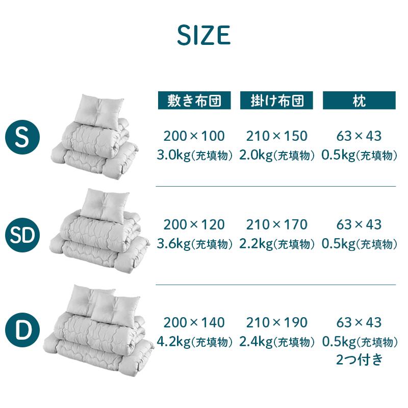 羽根布団 7点布団セット セミダブル 中綿重量 2.2kg 軽い 大容量 羽根100% 掛布団 固綿 敷布団 掛け 敷き 枕 収納ケース ベッド 寝具 本掛け｜kagu-world｜16