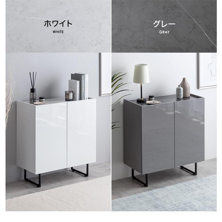 Anq アンク キャビネット サイドボード 扉収納 スリム 鏡面 石目調 