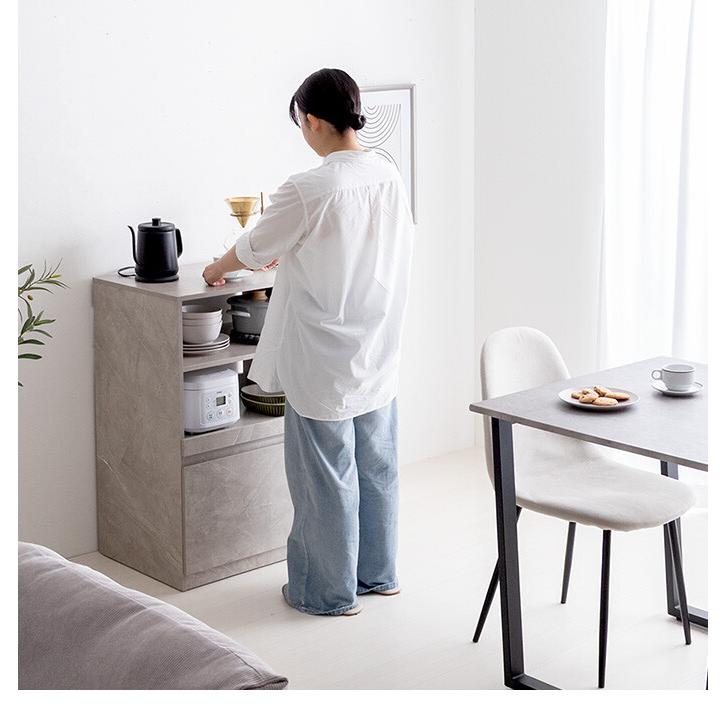 食器棚 ロータイプ キッチン収納棚 キッチンラック レンジ台 レンジボード 収納ラック キッチン収納 引き出し スリム 木製 キャビネット スライドトレー_14