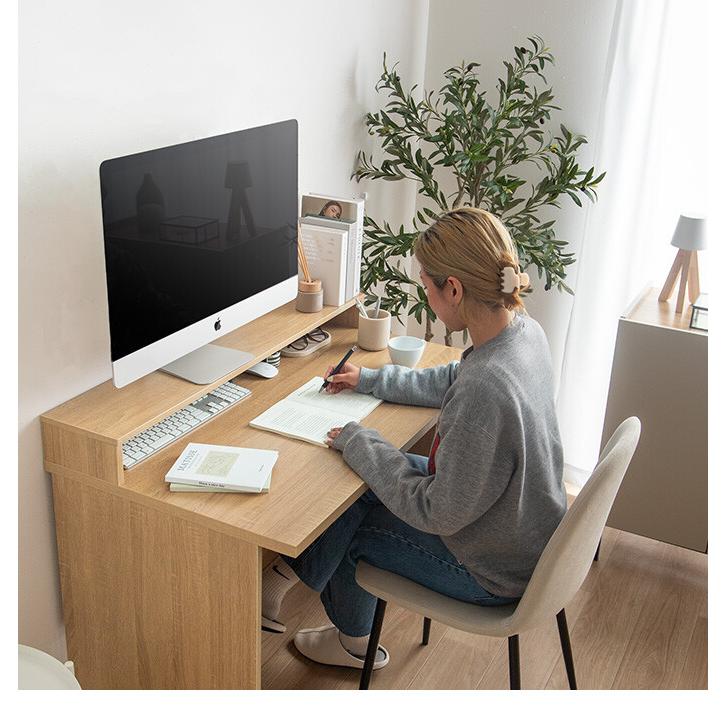 デスク モニター台付き 机 PC パソコン オフィス ワーク 勉強机 作業台 棚 配線 整理 コード収納 ワンルーム 一人暮らし リビング 書斎 ディスプレイ 在宅の画像