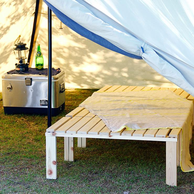 アウトドアや車中泊、避難場所で使える 桧の2分割式シェルフ・ベンチ