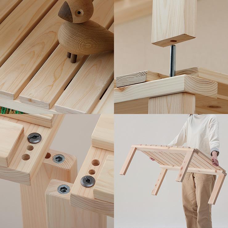 アウトドアや車中泊、避難場所で使える 桧の2分割式シェルフ・ベンチ