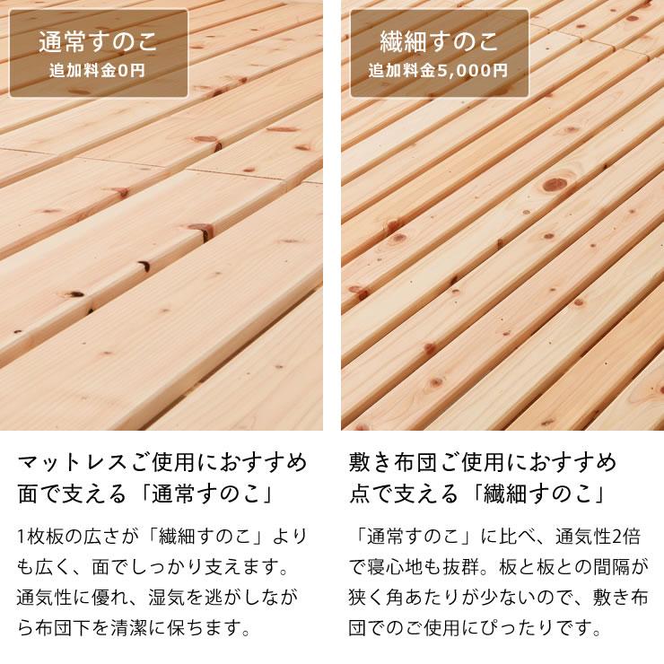 島根・高知県産ひのきを使用した丈夫な宮付き 木製すのこベッド ダブル 