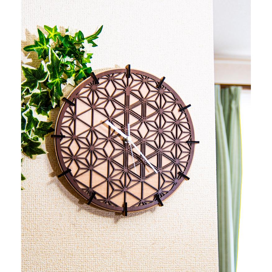 木製 壁掛け時計 組子風 和風 ウォールクロック 壁時計 組立説明書付き