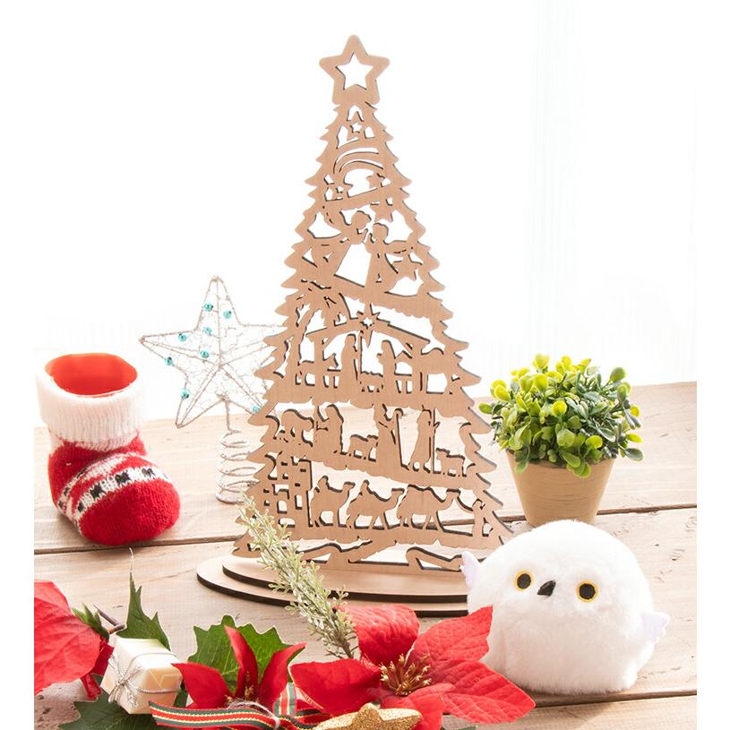 クリスマスツリー 木製 卓上 幅約20cm幅 高さ約28cm コンパクト 雑貨