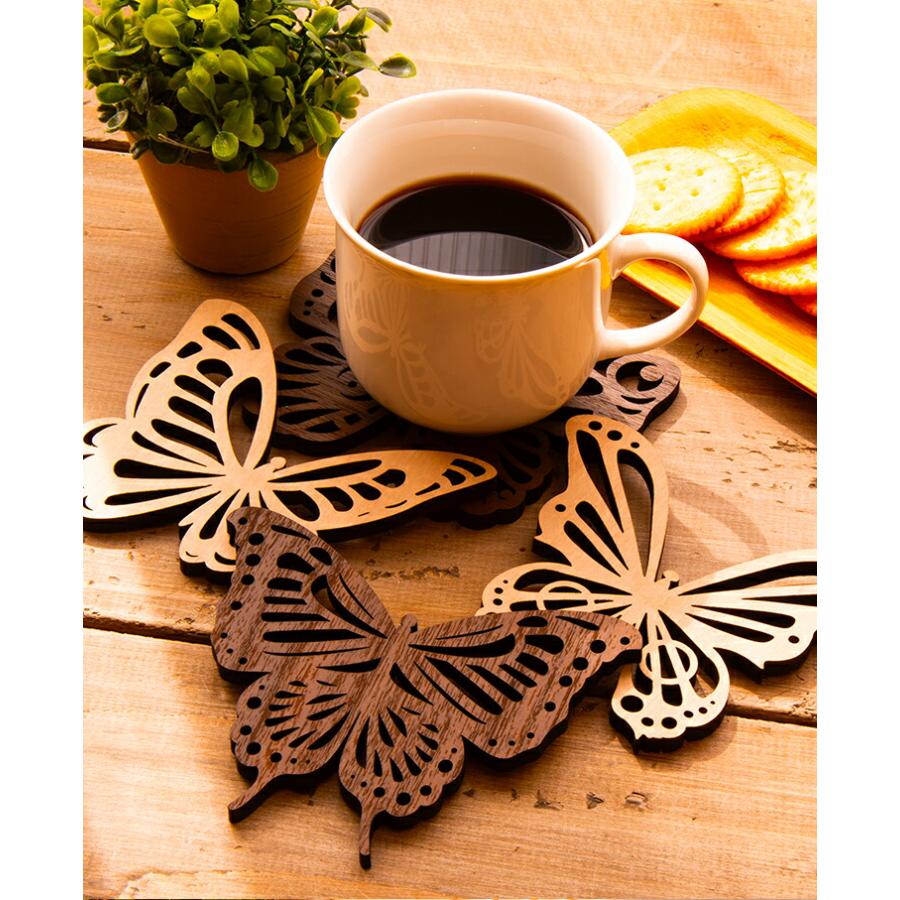 コースター 4枚セット 木製 5種から選べる 2色から選べる デザイン