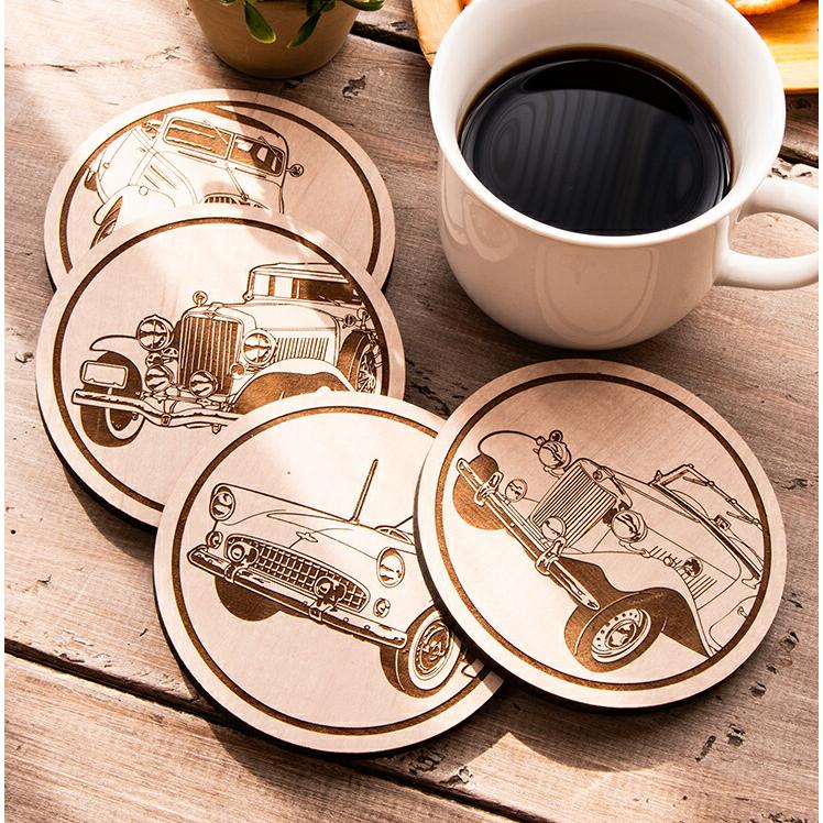 コースター 4枚セット 木製 9種から選べる デザイン アメ車 旧車
