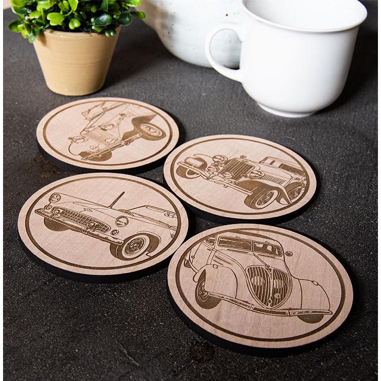 コースター 4枚セット 木製 9種から選べる デザイン アメ車 旧車