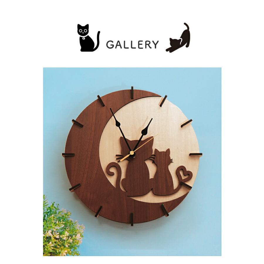 壁掛け時計 木製 月と猫 ネコ 12種類から ウォールクロック 壁時計 掛け時計 静か 静音 無音 静音 音がしない 壁掛け 時計セイコー 時計012｜kagucoco｜08