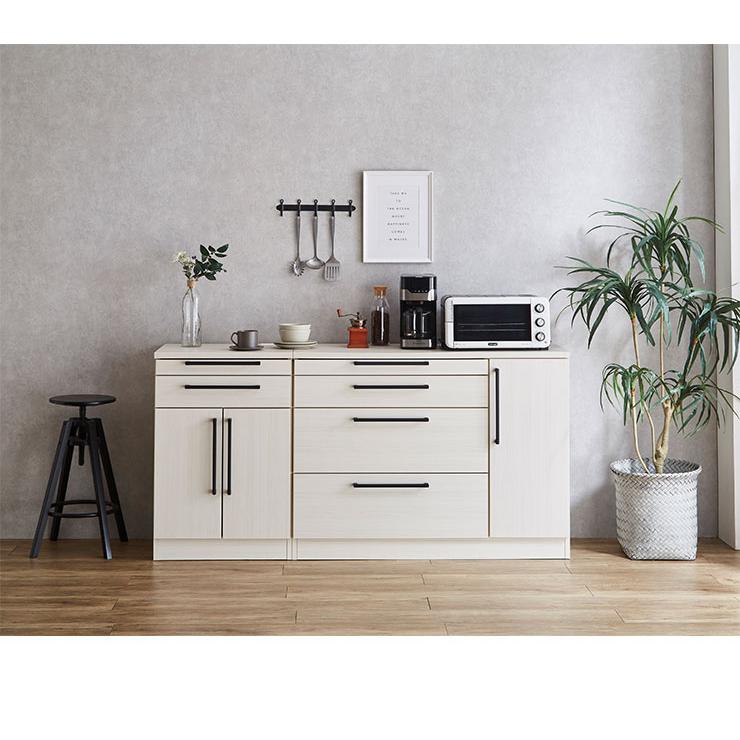 ロータイプ 食器棚 レンジ台 ソリット 2点セット（60カウンター扉 120