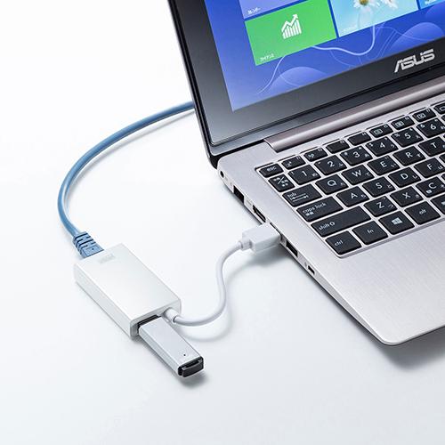 サンワサプライ USB3.2-LAN変換アダプタ(USBハブポート付・ホワイト) USB-CVLAN3WN｜kagucyoku｜02