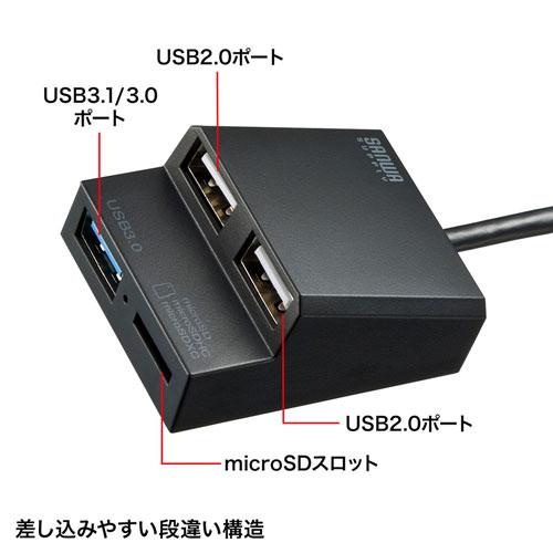 サンワサプライ USB3.2Gen1+USB2.0コンボハブ カードリーダー付き USB-3HC315BKN｜kagucyoku｜03